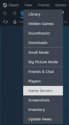 Steam Game Servers Menu